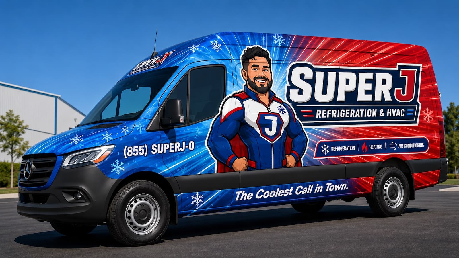 Angled profile of a fully branded Super J service van