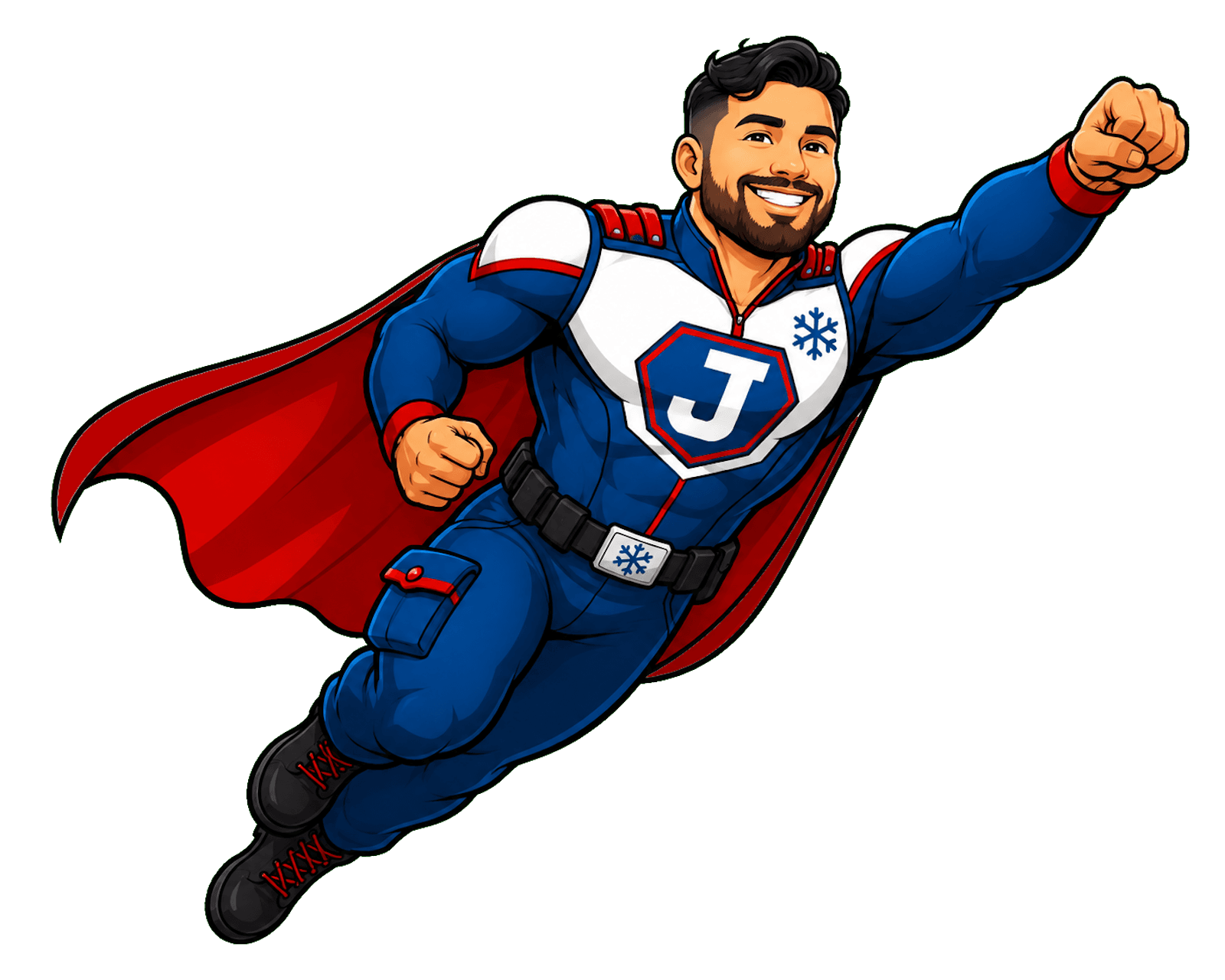 Super J mascot flying forward