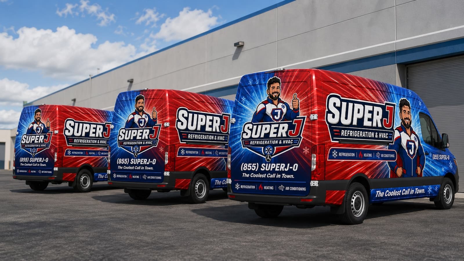 A staggered fleet of four Super J service vans