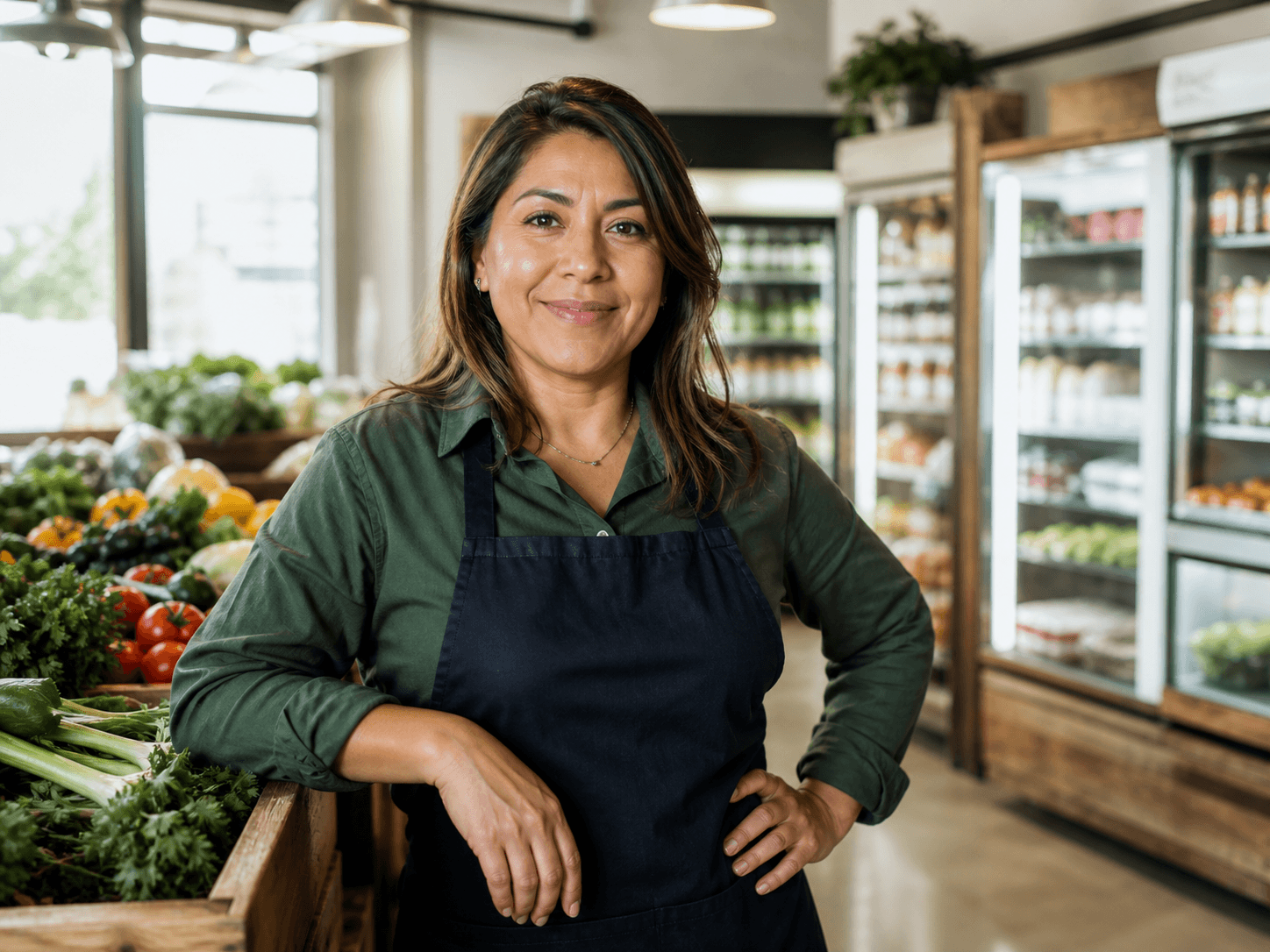 Representative portrait of a neighborhood market owner inside her store